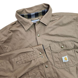 Carhartt Ripstop Solid Shirt Jac Jacket Flannel Lined 104146 Mens Large Brown